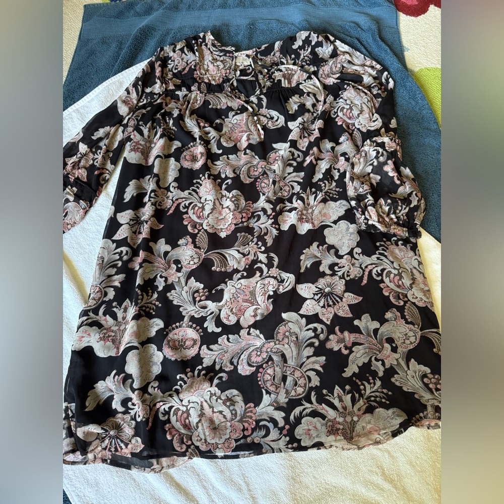 LOFT Black and Pink Floral Dress - Picture 1 of 3